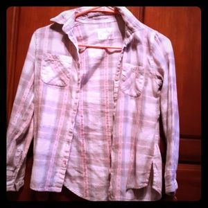 Girls Grey And Pink Button Down Shirt
